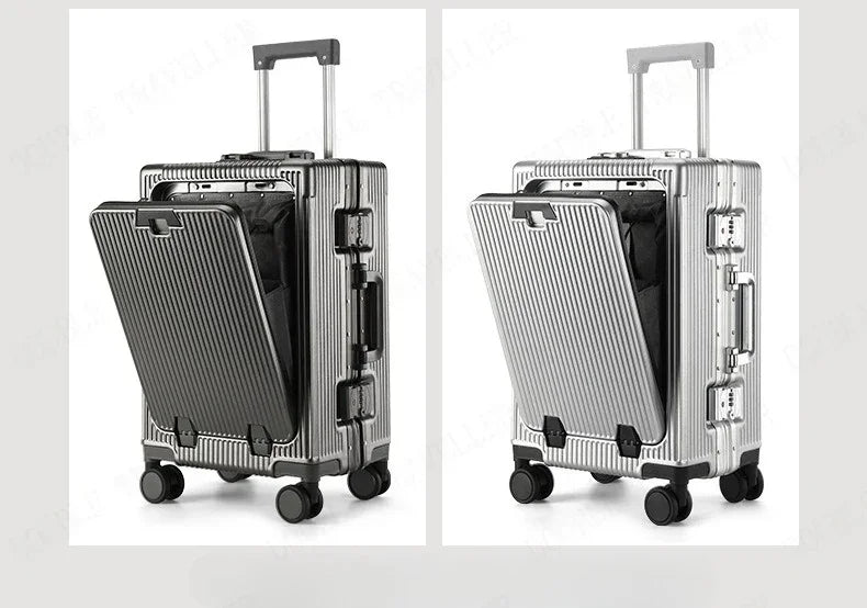 Front Opening Large Capacity Rolling Luggage Case Aluminum Frame ABS+PC Trolley Case Suitcase USB Charging Boarding Case