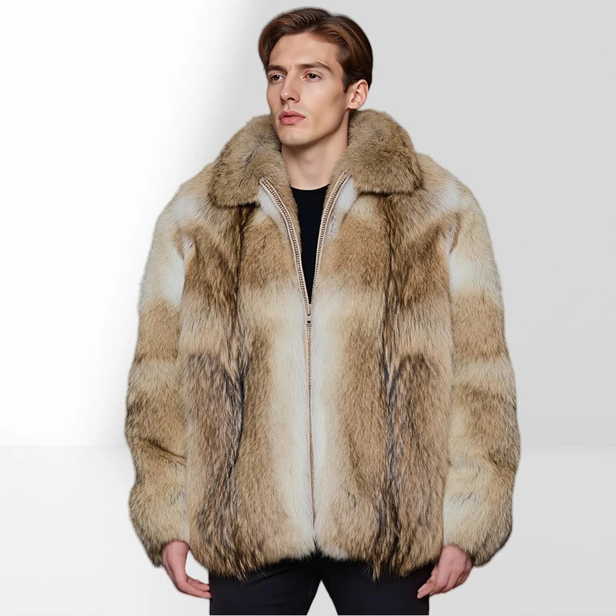Real Coyote Fur Zippered Jacket Genuine Coyote Fur Jacket With Turndown Collar Bolero Jacket Fashion Natural Fur Jacket Men