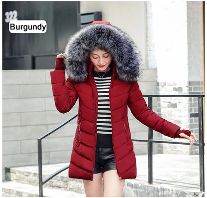 2024 New Wool Collar Hooded Winter Jacket Parkas Women's Jacket Thick Warm Cotton Cushion Down Coat Parka Coat Winter Long Fit D