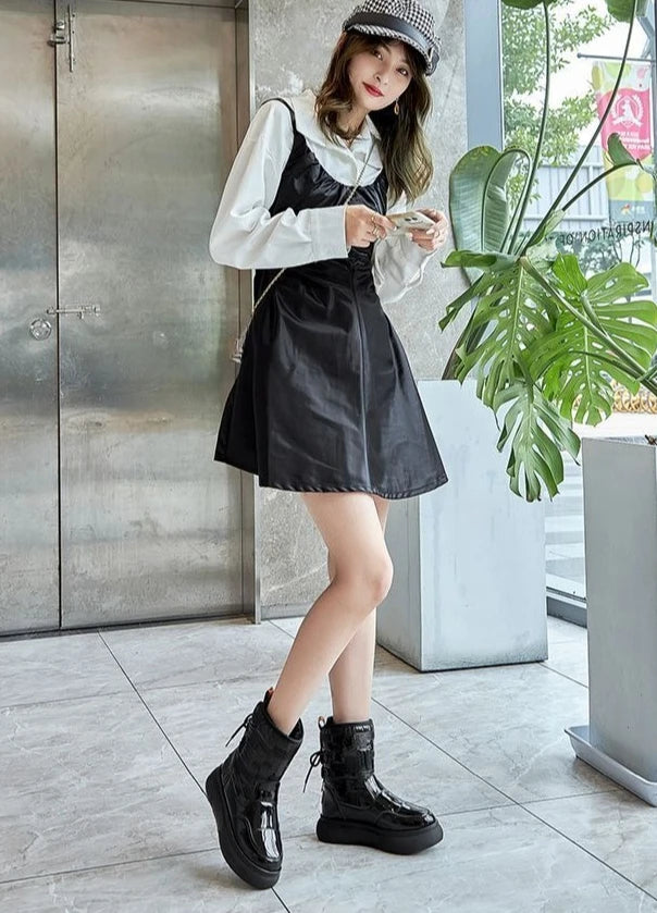 White Half High Waterproof Women's Snow Boots Lace-up Goth Plush Warm Quality on Offer Y2k Padded Large Size Hot Ladies Shoes