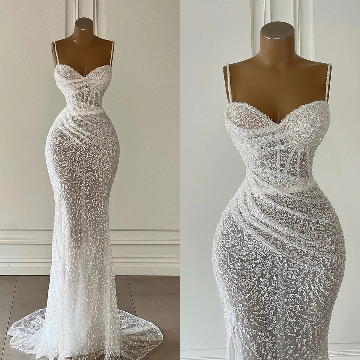 Classic Mermaid Wedding Dresses For Women Sweetheart Neck Spaghetti Strap Bridal Gown Sweep Train Skirt Custom Made
