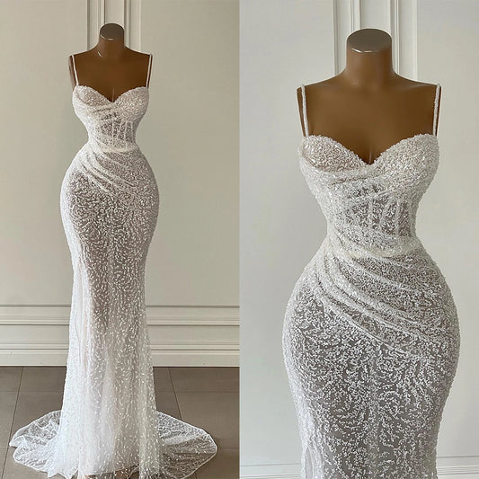 Classic Mermaid Wedding Dresses For Women Sweetheart Neck Spaghetti Strap Bridal Gown Sweep Train Skirt Custom Made