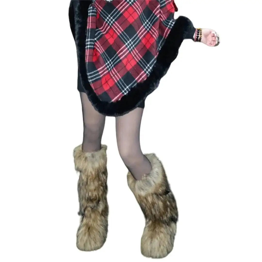 2025 Winter Subculture High Top Furry Boots For Women Snow Boots Niche Lined Thick Soled Long Tube Snow Boots