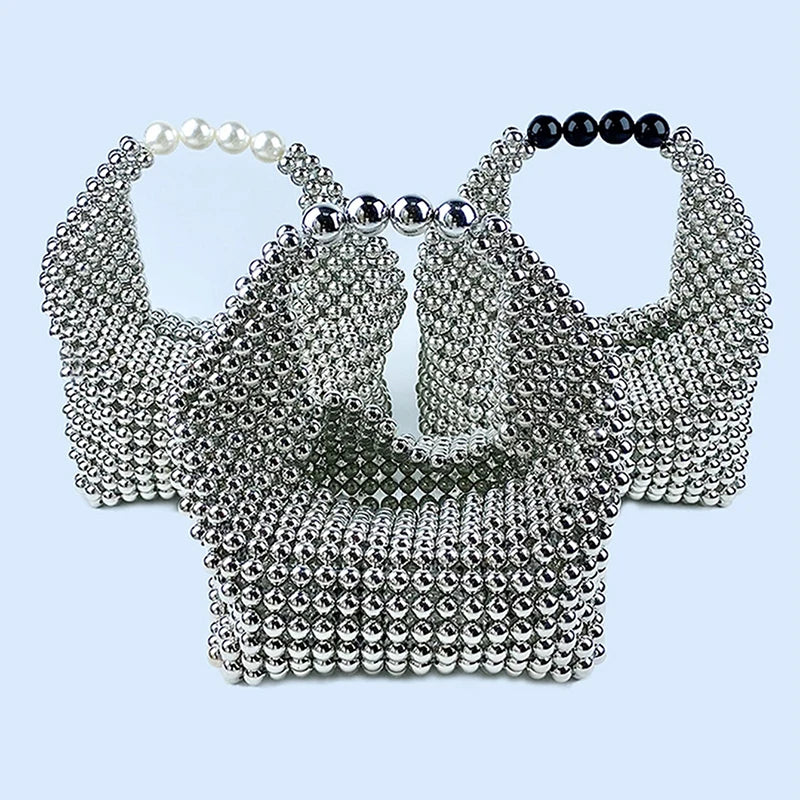 European and American high-end texture handmade silver beaded pillow bag, banquet bag, fashionable and versatile