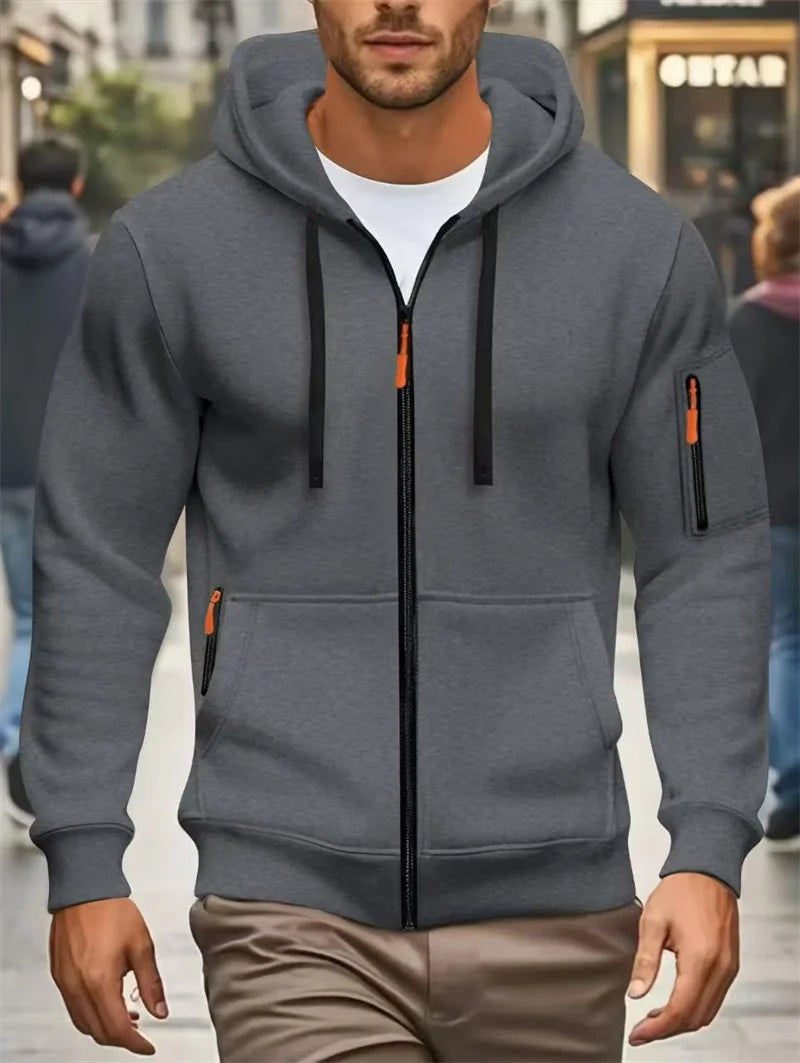 Men's Autumn Winter Hoodies Long Sleeve Sweatshirt Zipper Design Hooded Sweatshirt Men Sportswear Slim Fit Casual coat men tops