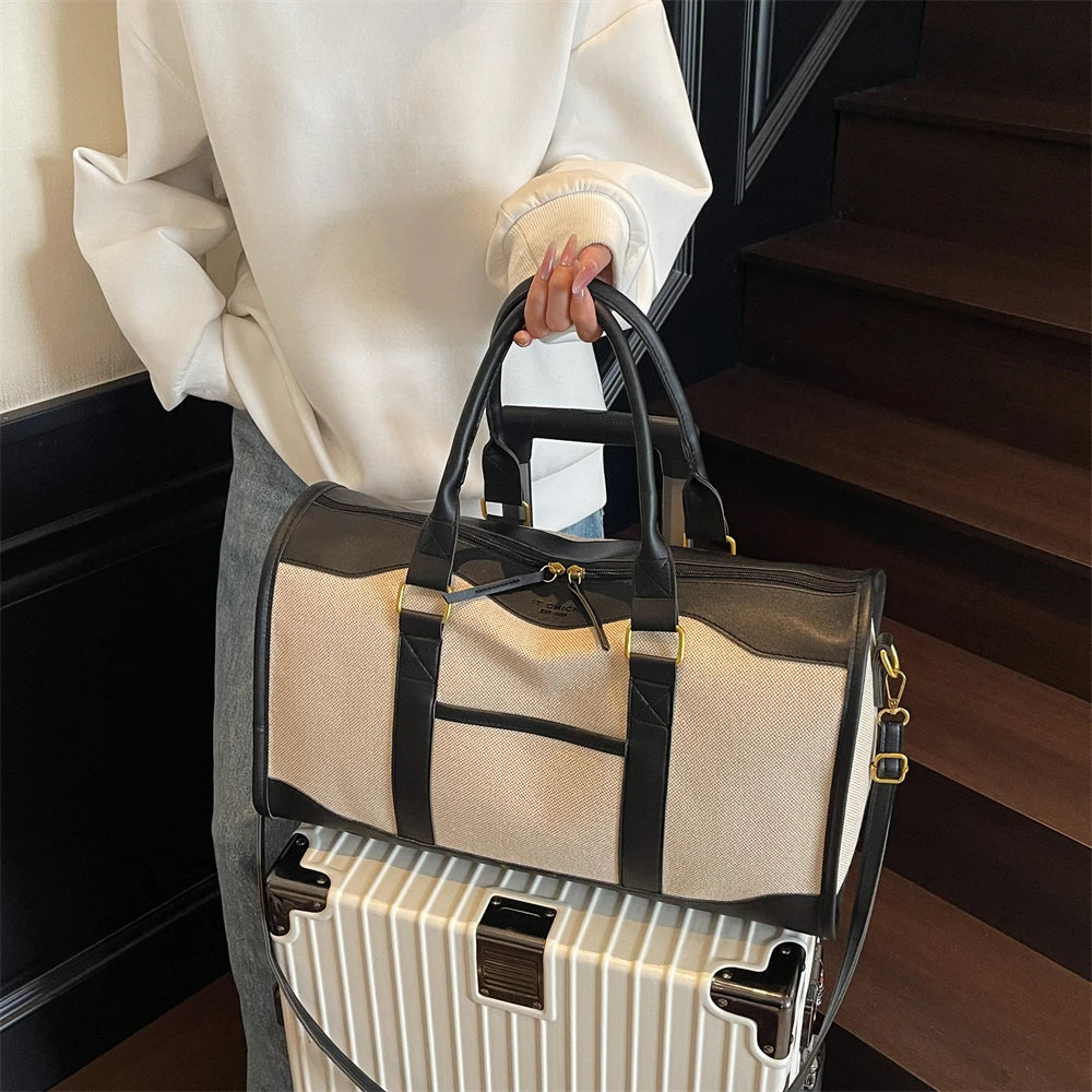 Oversized Travelling Handbags For Women Cotton Fabric Large Capacity Airplane Luggage Bag Simple Fashion Shoulder Crossbody Bags
