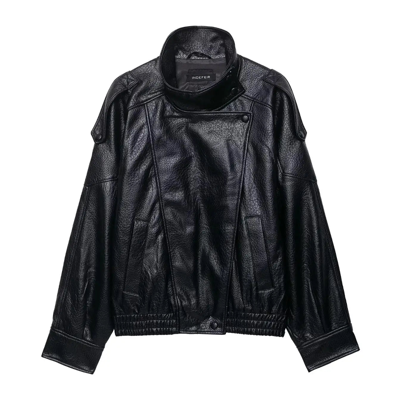 TFMLN 2026 Winter Women Faux Leather Loose Jacket High Street Stand Collar Long Sleeve Coat Fashion Zipper Thicken Outwear
