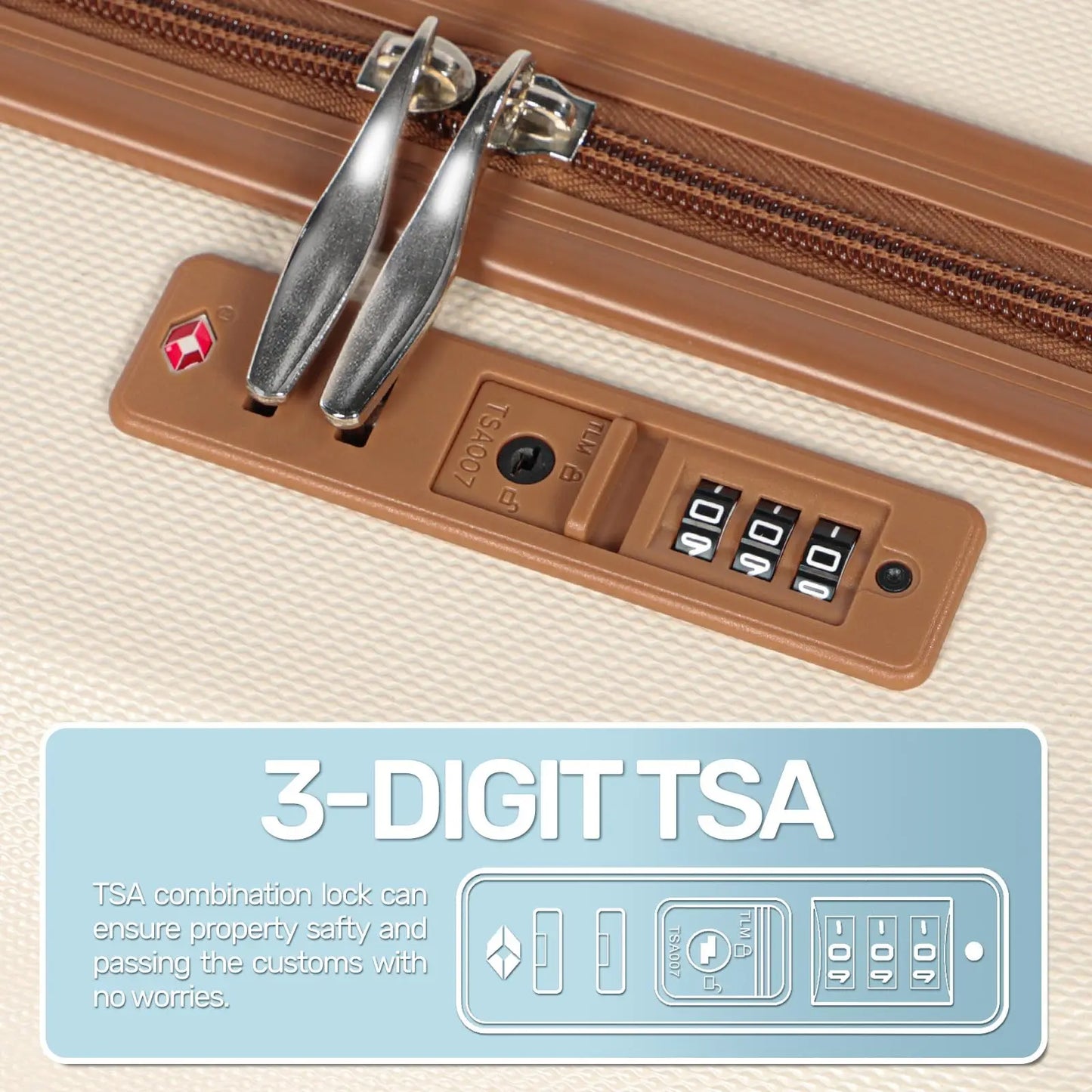 Luggage Sets Suitcase ABS Hard Shell Carry-On Hand Cabin with 4 Double Spinning Wheels & TSA- Lock 3 Piece Set (21"24"28")