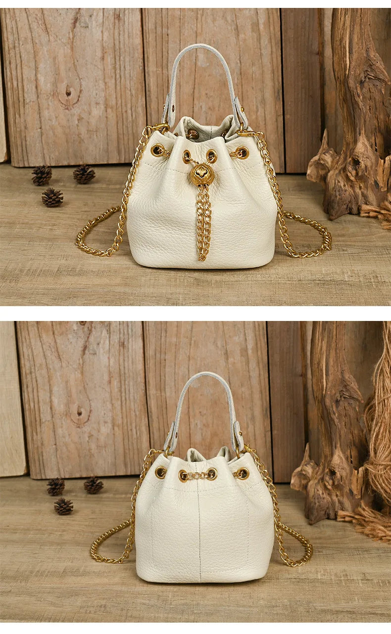 LD-Soft Leather Bag Versatile for All Seasons, Sweet and Ladylike. Top Layer Cowhide Handbag, Single Shoulder Bucket Bag