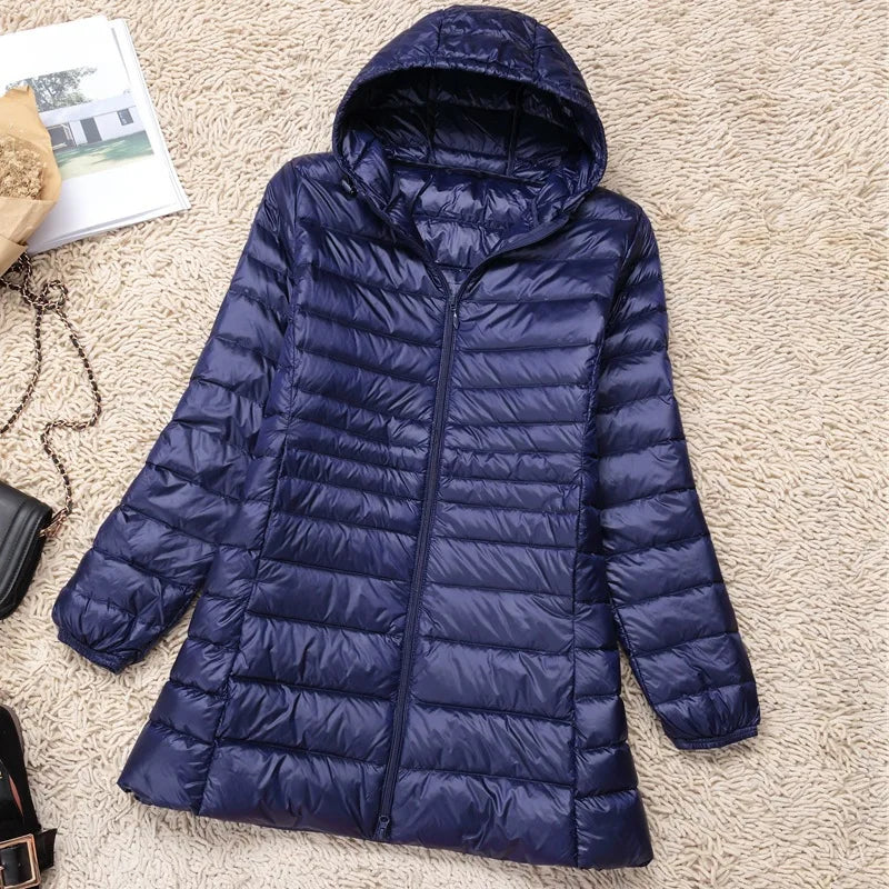 Plus Size 5XL 6XL 7XL Women's Hooded Puffer Jackets 2023 New Arrivals Female Ultra Lightweight Packable Warm Slim Fit Down Coat