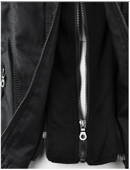 Faux Leather Jacket for Women, Female Winter Coat, Motorcycle Jacket, Faux Suede, PU Zipper Hoodies, Outerwear