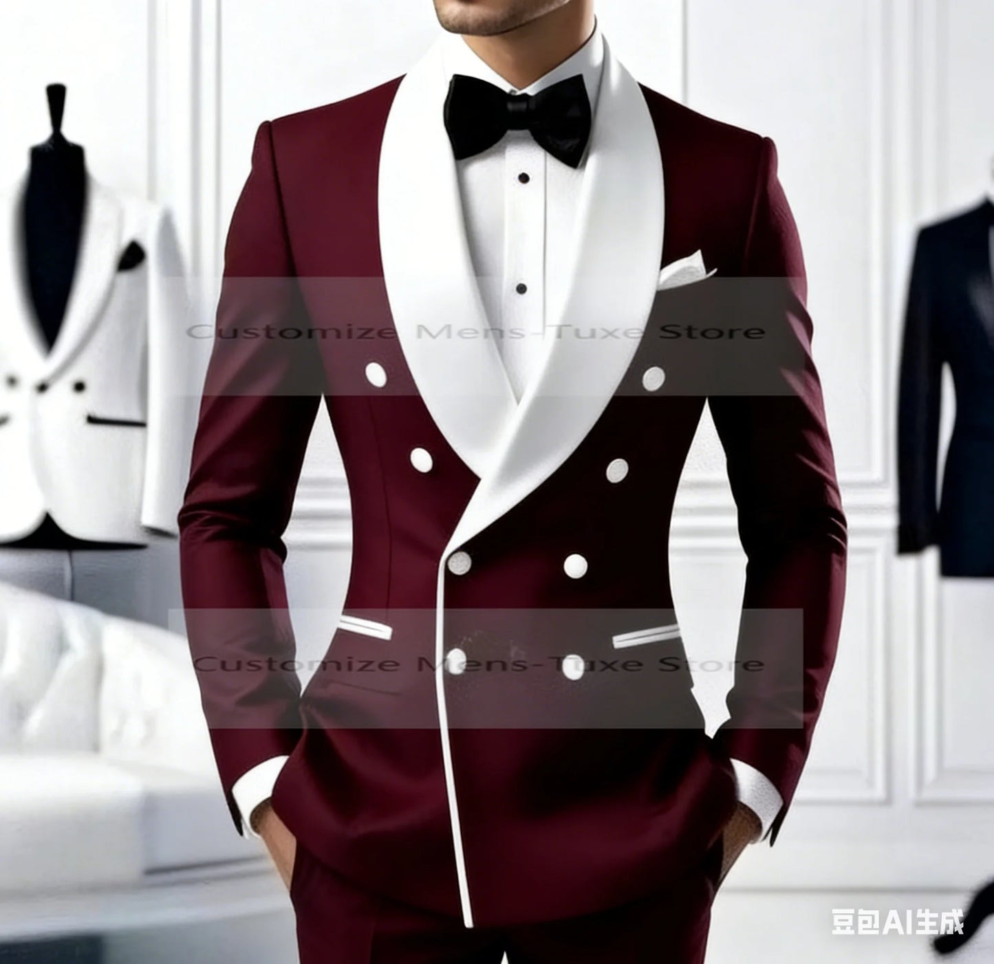 White Lapel Black Formal Occasion Men Suit Groom Groomsman Wedding Party Prom Business Casual Tuxedos 2 Piece Set Blazer Pants