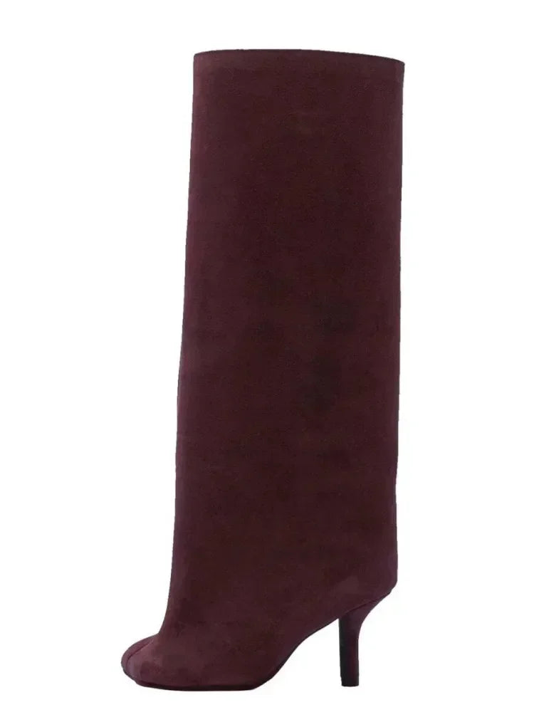 2025Women's Autumn and Winter New Slim Fit High Heels Knee High Boots Fashionable Plus Size Medium Long Boots Knight Boots