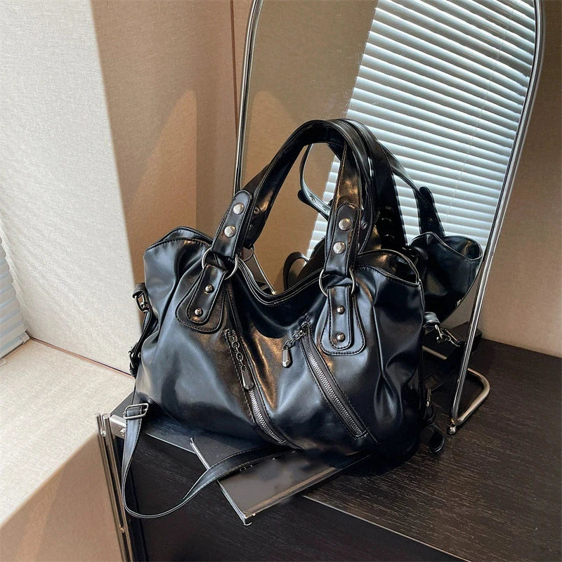 Retro Brand Roomy Shoulder Bag Female Luxury Solid Color Classic Crossbody Bag Large Capacity Style Soft PU Leather Tote Bag