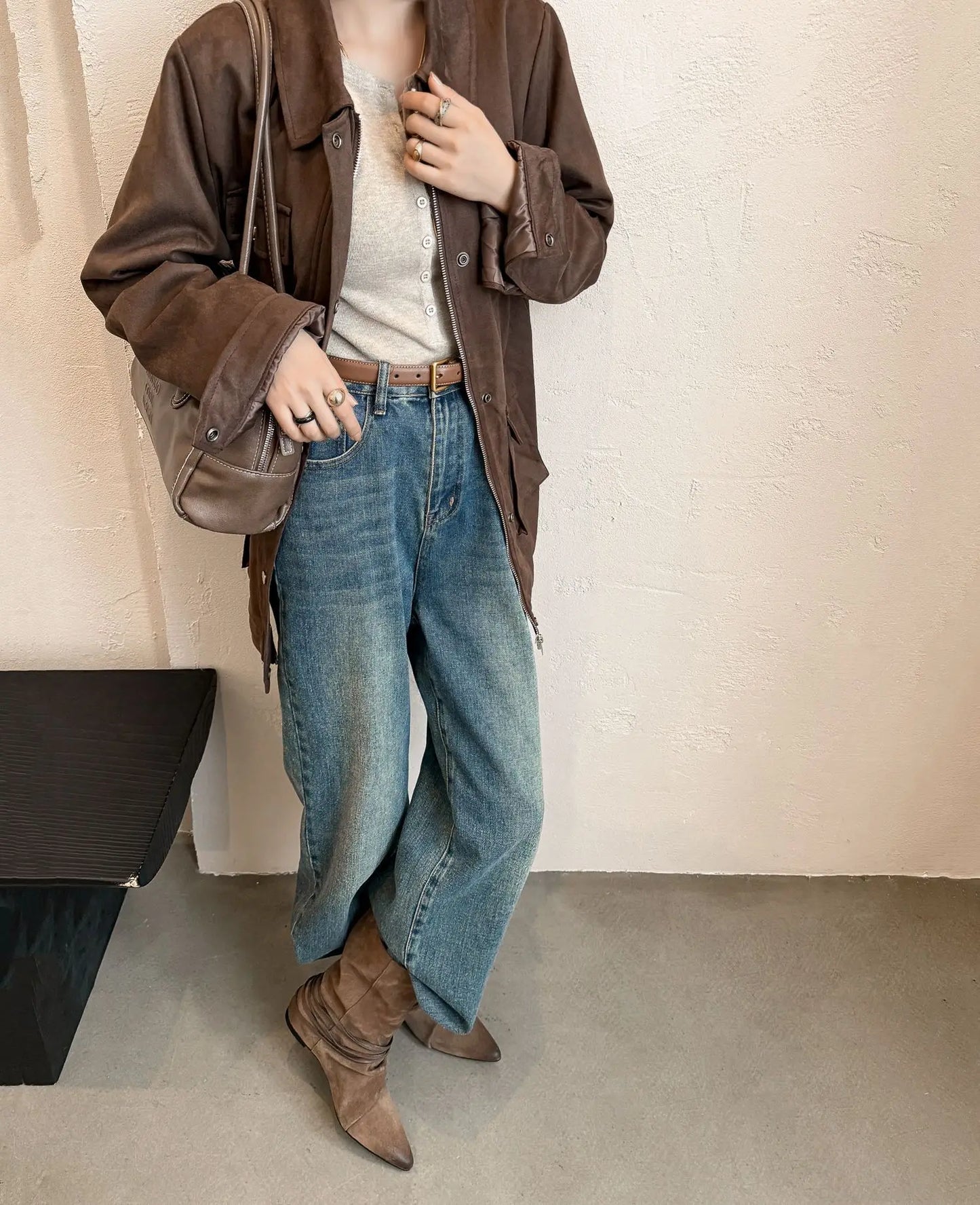 Arden Furtado Autumn Cow Suede Increased Internal Western Boots Pointed Toe Pleated Slip-On Middle Ankle Strap Short Boots