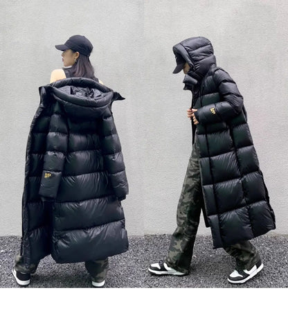 Black Down Jacket Women Hooded Coat Keep Thickening Warm Fashion Streetwear Duck Down Feather Female 2024 Winter Long Outwear