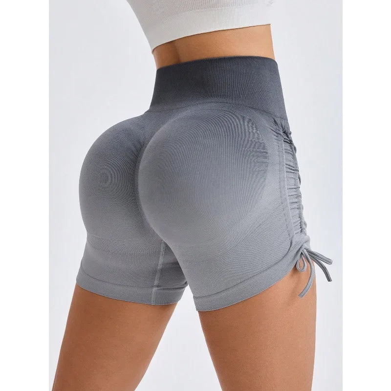 Yoga Gradient Shorts Women High Waist Leggings Seamless Sexy Hip Liftting Shorts Gym Workout Running Skinny Drawstring Shorts