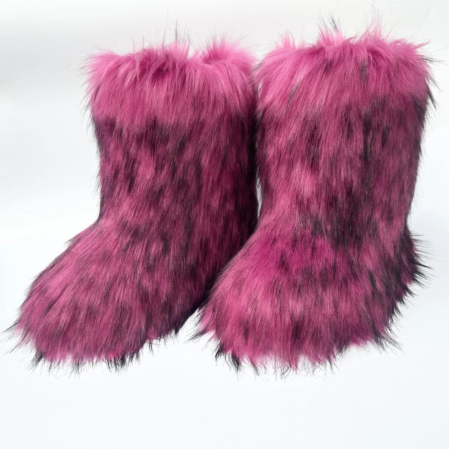 Cute High Quality Faux Raccoon Fox Fur Shibuya Gal Thickened Plus Size Mid-Calf Faux Fur Warm Winter Snow Boots for Women
