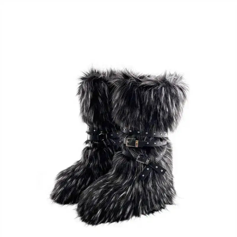 2025 Winter Subculture High Top Furry Boots For Women Snow Boots Niche Lined Thick Soled Long Tube Snow Boots