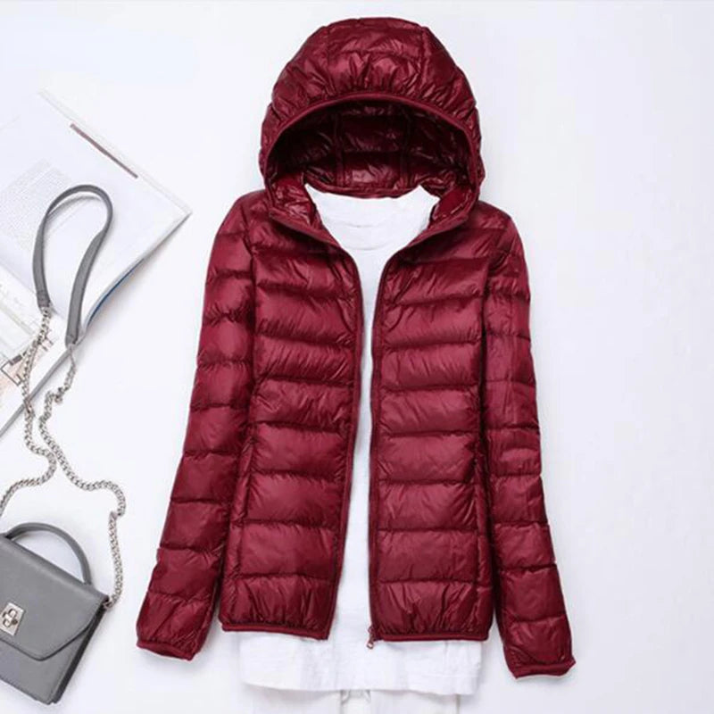 90% Ultralight Duck Down Jacket Women's Winter Hooded Short Slim Fit Down Jacket 2024 Fall/Winter Women's Down Jacket