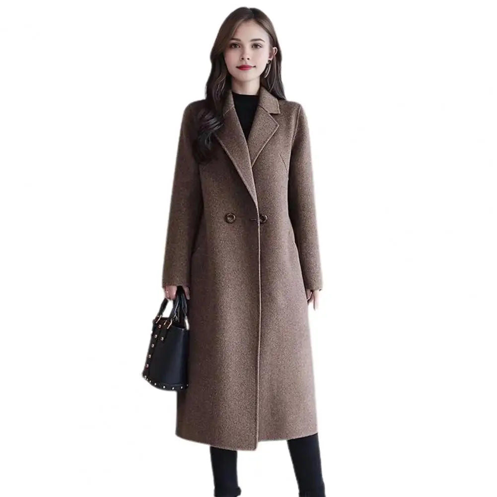 Women Wool Coat Women's Wool Peacoat Mid-long Overcoat Casual Notch Lapel Trench Coat Thick Single-breasted Fall Winter