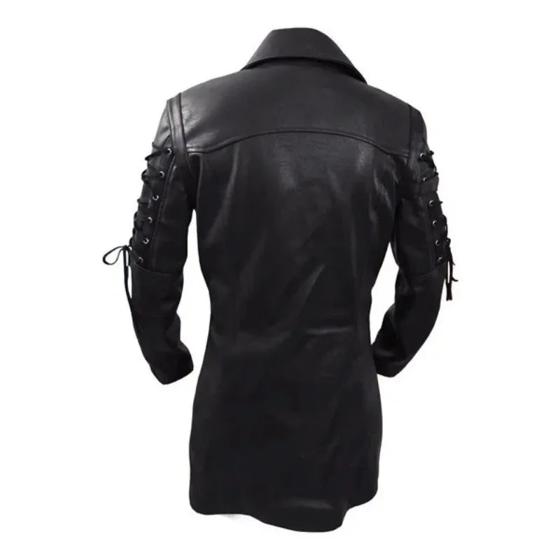 New Steampunk Men's Gothic Trench Coat Leather Jacket Punk Style Biker Jacke Autumn Winter Motocycle Jacket