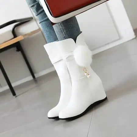 Women Snow Boots Autumn Winter Keep Warm Fur Wedges Increasing Faux Suede Round Toe White Princess Boots New 2026