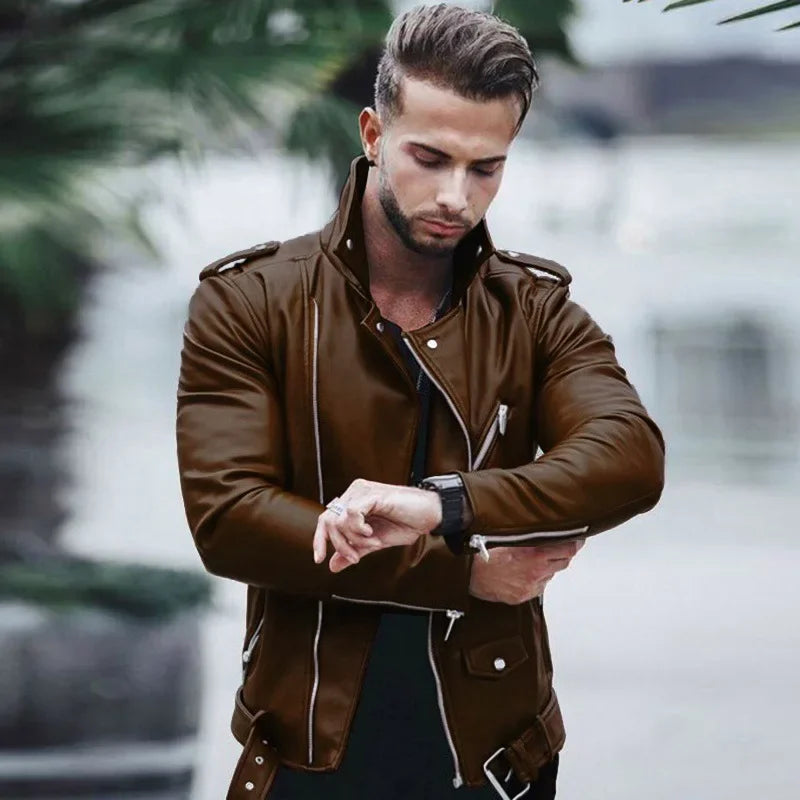 New Men's Autumn Winter Fashion PU Leather Jackets Plus Size 4XL 5XL Slim Leather Jackets Male Jackets for Men Coats Clothing
