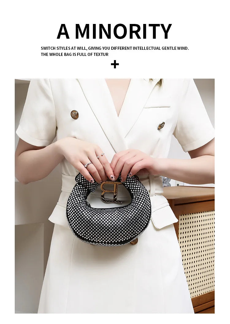 Full Diamond Dumpling Bag Women's Socialite Dinner Clutches Ladies Sparkling Rhinestone Evening Handbag Mini Banquet Party Purse