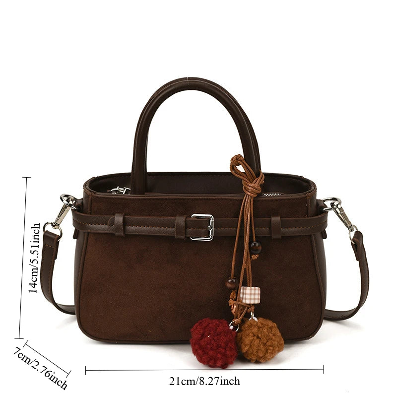 Retro Faux Suede Women's Handbag Fashionable Small Square Bag 2025 Winter Simple Short Handle Single Shoulder Crossbody Bag