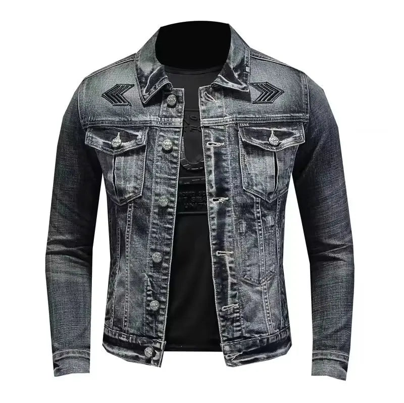 Men's Denim Jacket Vintage Distressed American Style Slim Fit Motorcycle Jacket Workwear Casual Coat Spring Autumn