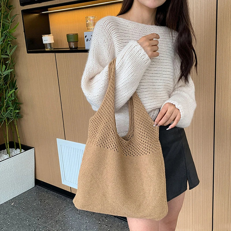 Large Capacity Shoulder Bags Fashion Women Hollow Woven Crochet Bag Knitting Handbags Eco Female Shopping Tote