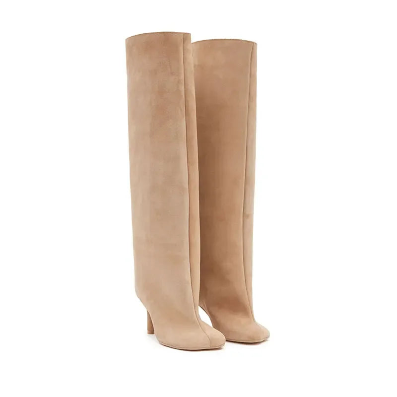 2025Women's Autumn and Winter New Slim Fit High Heels Knee High Boots Fashionable Plus Size Medium Long Boots Knight Boots