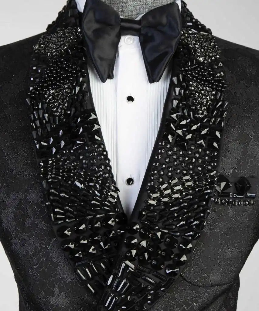 Luxury Wedding Men Suits Gentleman Crystal Neck Tailor-Made Groom One Coat Singer Suits Formal Occasions Party Size Customized