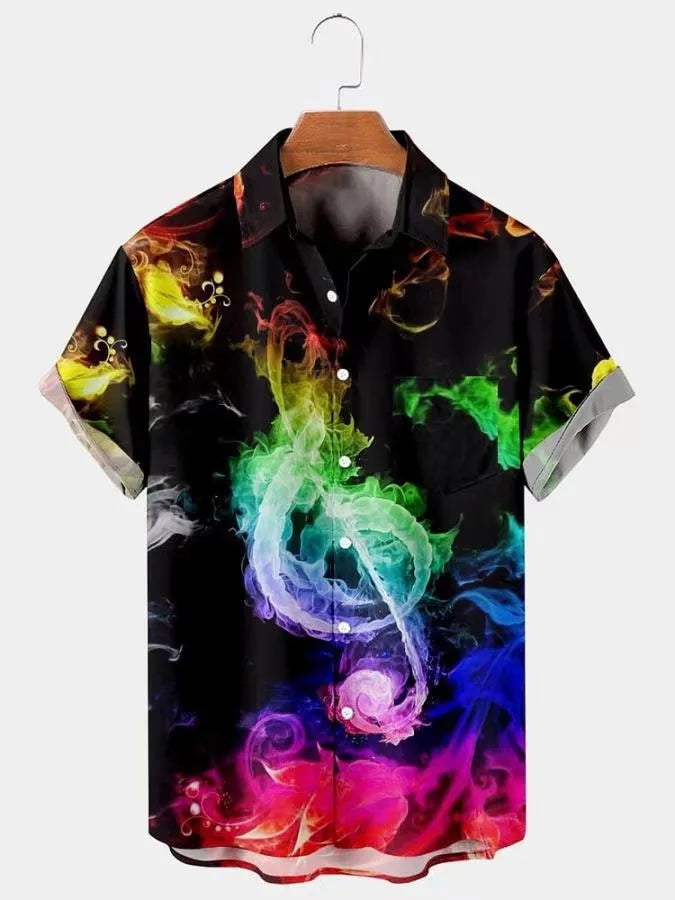 Hawaiian 3D oil painting geometric printing short sleeved top for men's fashionable clothing summer beach vacation casual shirt