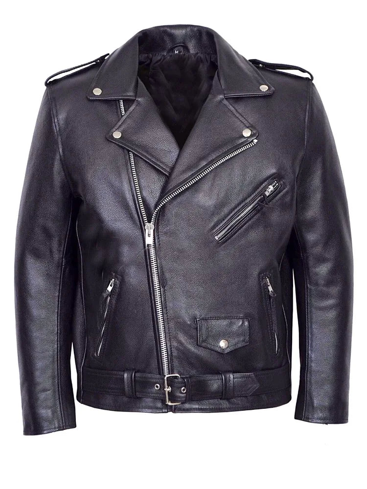 Men PU Leather Jacket Motorcycle Fashion Slim Fit Leather Coat