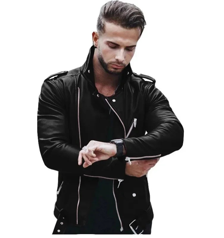 New Men's Autumn Winter Fashion PU Leather Jackets Plus Size 4XL 5XL Slim Leather Jackets Male Jackets for Men Coats Clothing