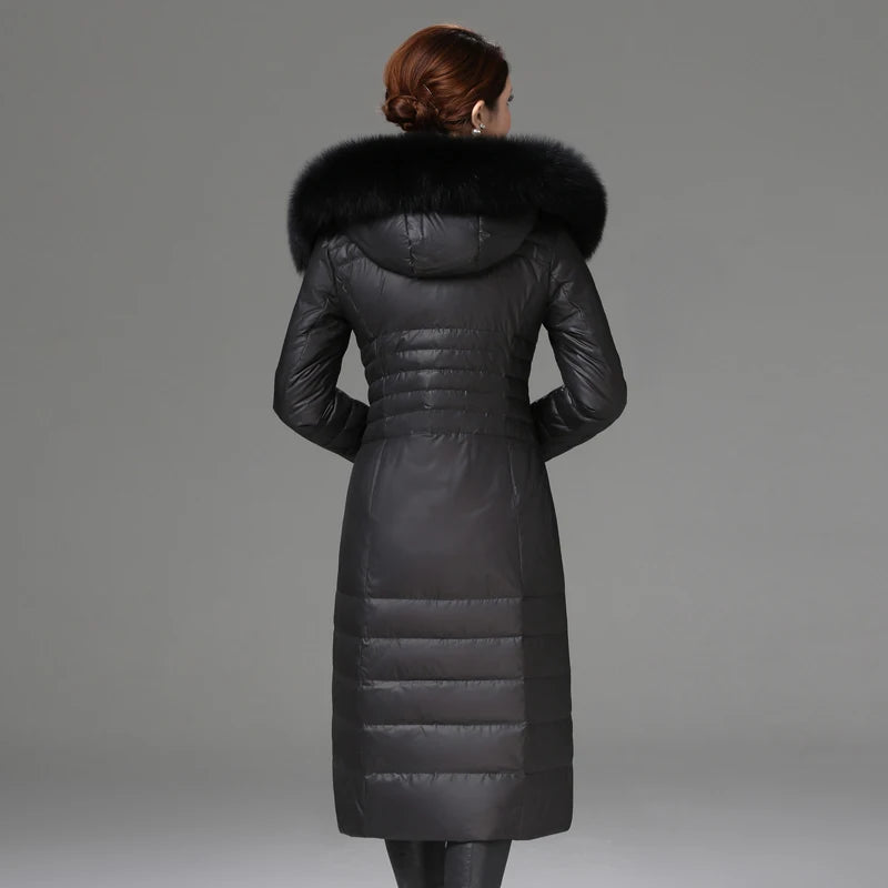 Shengyu Boya Middle-Aged and Elderly Women's Over-The-Knee Long down Jacket, Thickened Slim-Fit Coat for Mothers, New Style