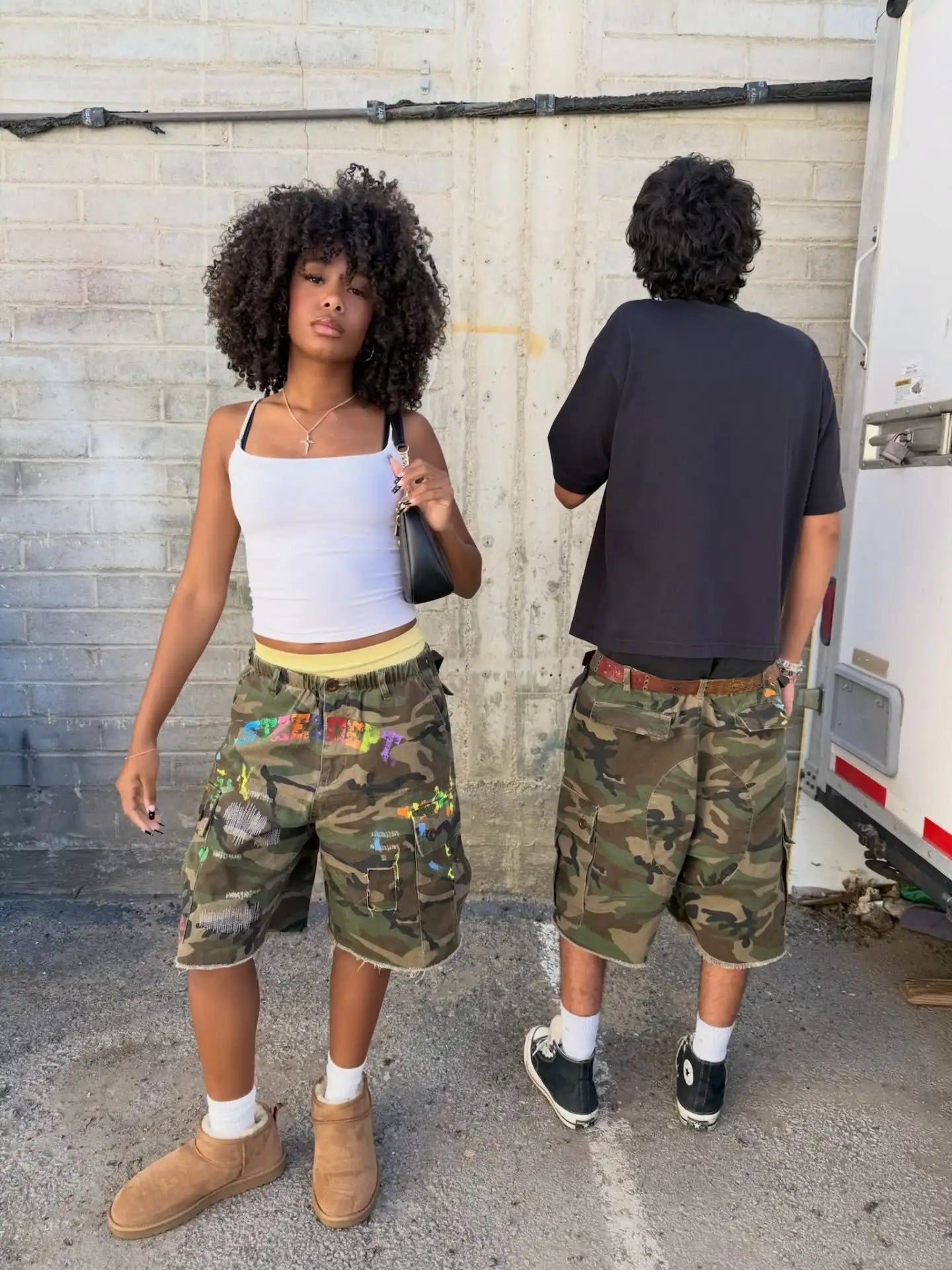 Y2k Camo Cargo Shorts Retro Graffiti Patched Hole Men Women Shorts American Hip Hop Trendy Streetwear Unisex Casual Baggy Shorts