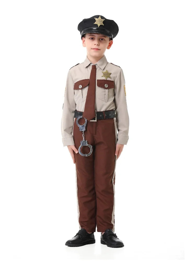 Unisex Sheriff Cosplay Costume Police Uniform Full Set Long Sleeve Halloween Carnival Party Stage Performance Dress Outfits