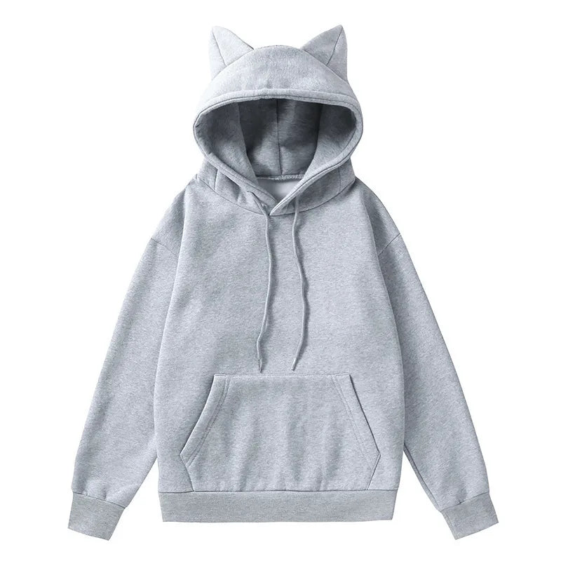 Women's Cat Ear Design Hooded Fleece Sweatshirt Casual Fashion Spring Autumn New Style V-neck Female Clothing  Hoodies Women