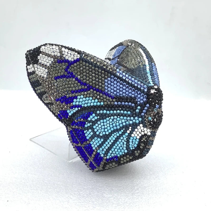 XIYUAN Butterfly Shaped Crystal Evening Bags Women Sparkling Rhinestone Clutch Purse Wedding Party Bridal Handbag Black Diamonds