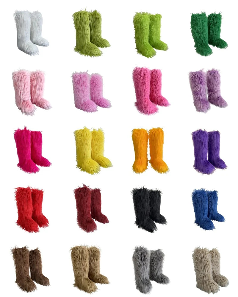 Hot Sale Ins Fashion Long Women Furry Boots Winter Knee Length Keep Warm Ladies Snow Boots