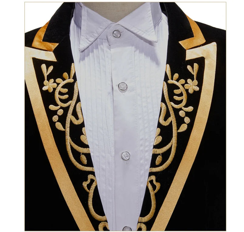 New Men High Quality Golden Velvet Embroidered Suit Slim Fit Jacket Fashion Homme Wedding Prom Party Luxury Dress Blazers