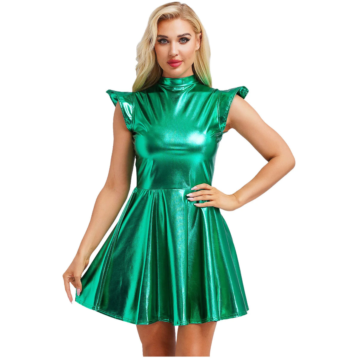 Womens Astronaut Alien Outer Space Alien Robot Cosplay Dress Halloween Cutie Costume Sequin Metallic Shiny A-line Mini Dresses