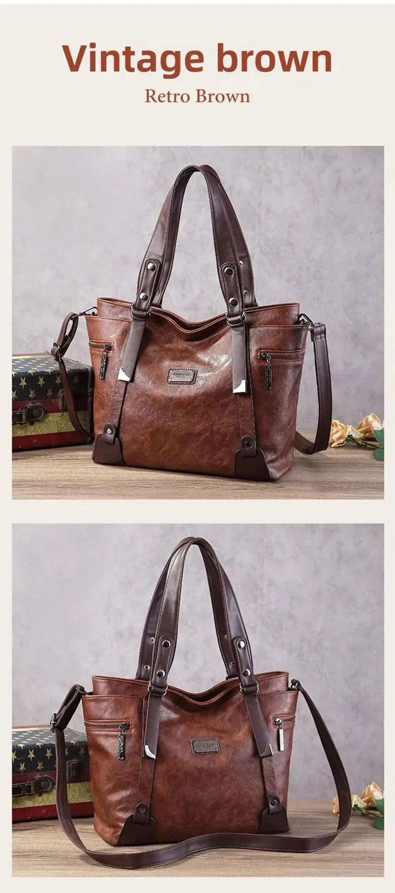 Vintage Women's Tote Bag 2025 New PU Leather Shoulder Bag Large Capacity Handbags Retro Style Crossbody Bags for Women