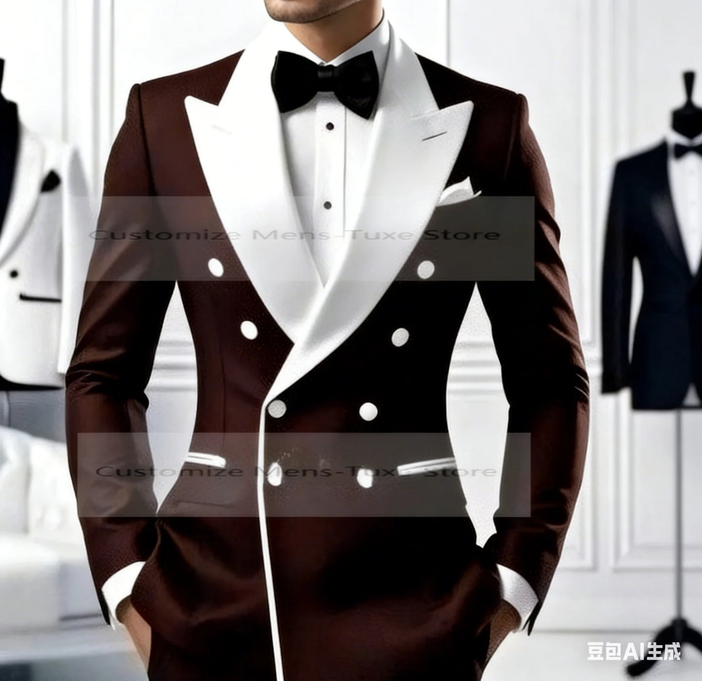 White Lapel Black Formal Occasion Men Suit Groom Groomsman Wedding Party Prom Business Casual Tuxedos 2 Piece Set Blazer Pants