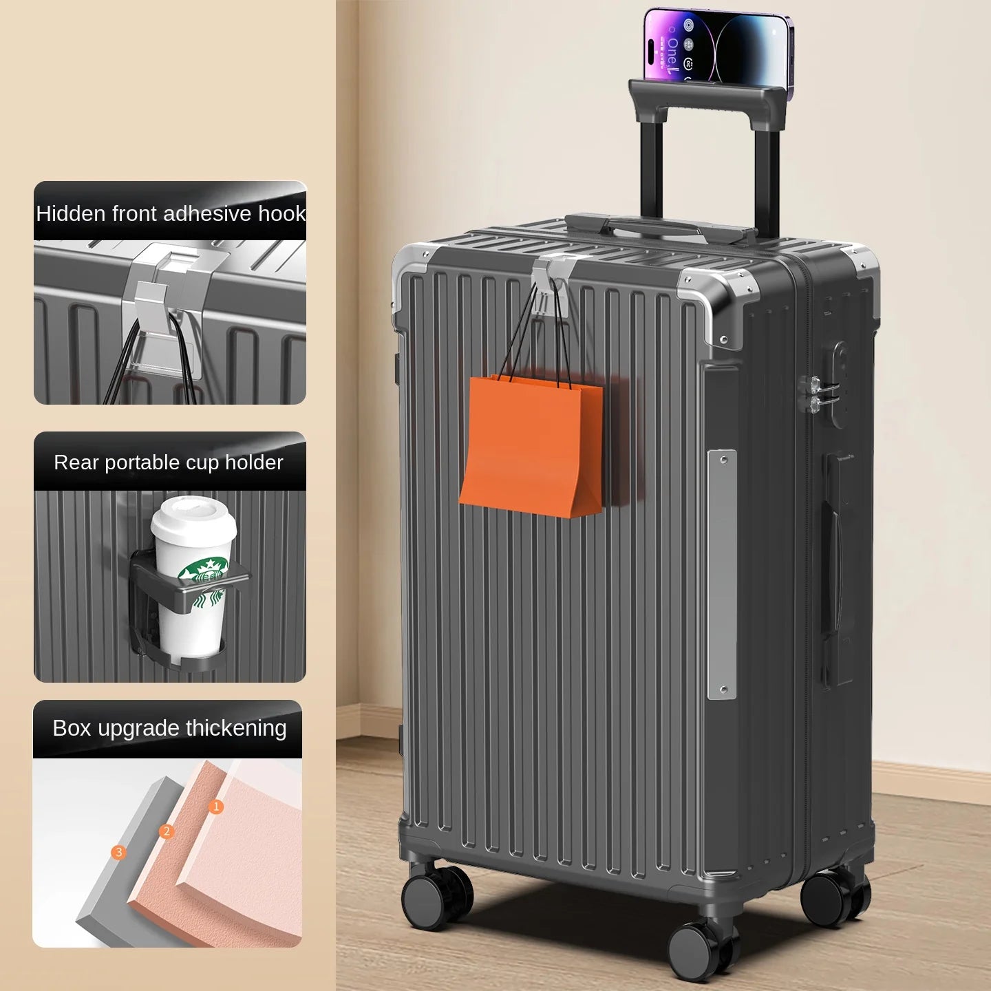 28/30 inch Large-capacity Luggage Lightweight Aluminium Frame Trolley Case 20 inch Can Boarding Zip Model Suitcases on Wheels
