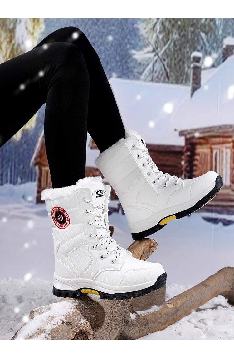 2025 new winter warm plush lined snow boots women's outdoor waterproof and non-slip plush cotton boots comfortable platform shoe