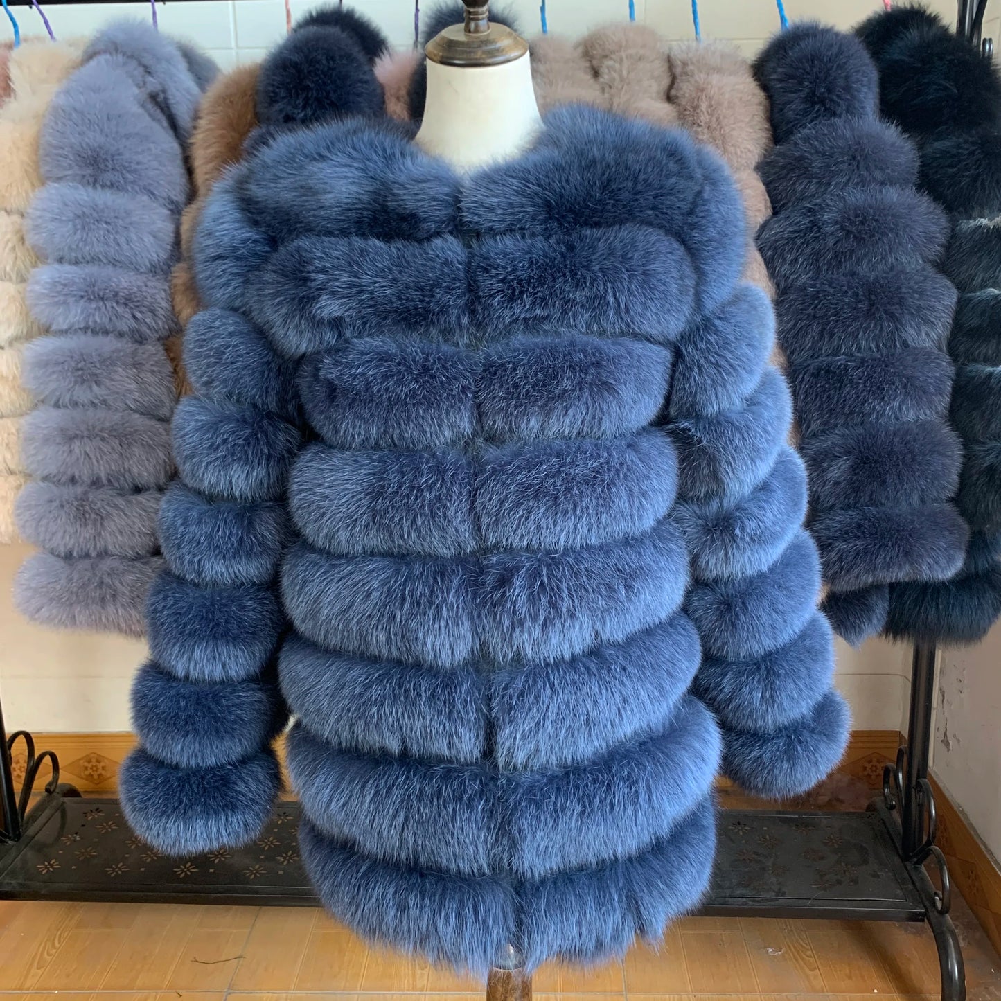 NEW Style Length Sleeves 4in1 Real Fur Coats Women Natural Real Fur Jackets Vest Winter Outerwear Women Fox Fur Coat Quality Fur